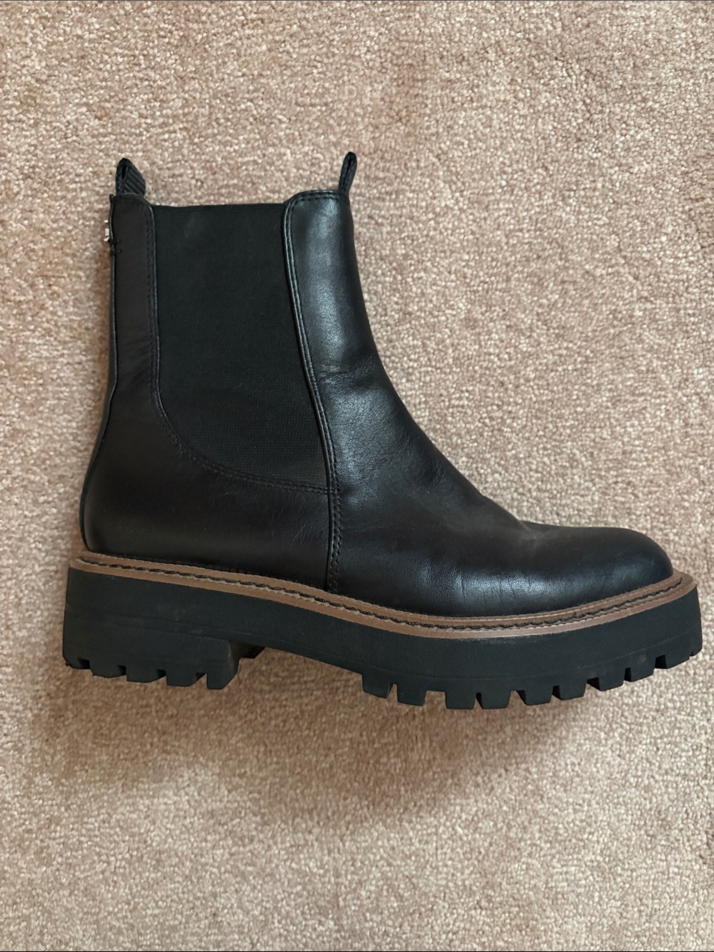Sam Edelman Black Leather Lug Platform Chelsea Boot